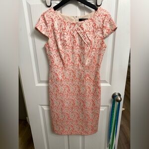 Alex Marie Women's Size 6 Coral Ivory Cap Sleeve Pencil Sheath Dress Lined